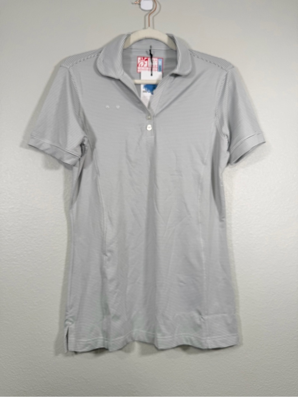 NWT Chick-Fil-A Shirt Polo Tee Employee Uniform Gray White Strip NEW Women S